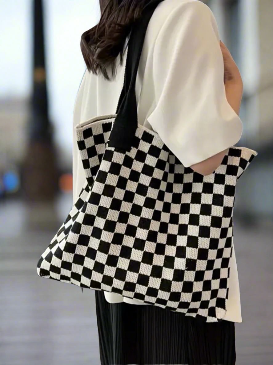 Checkerboard Knit Tote