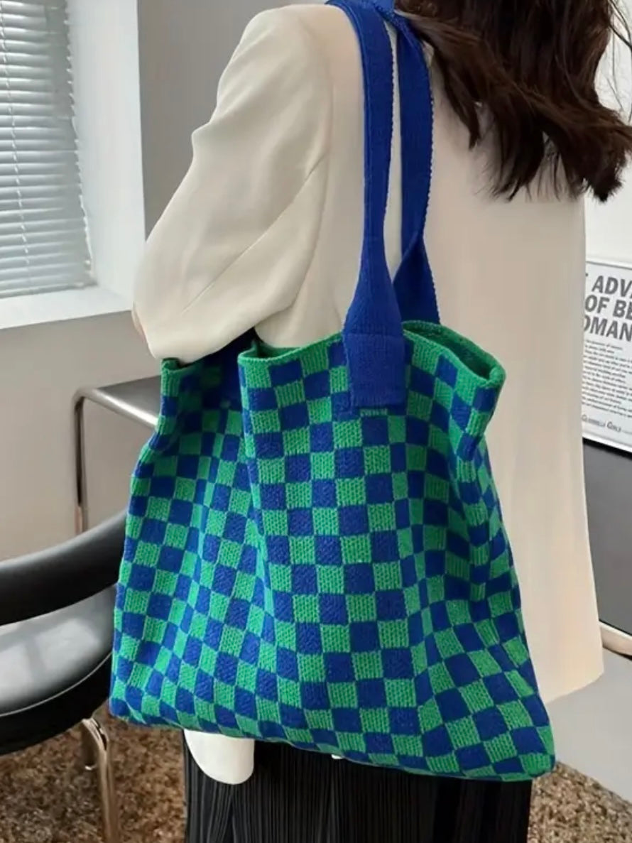 Checkerboard Knit Tote