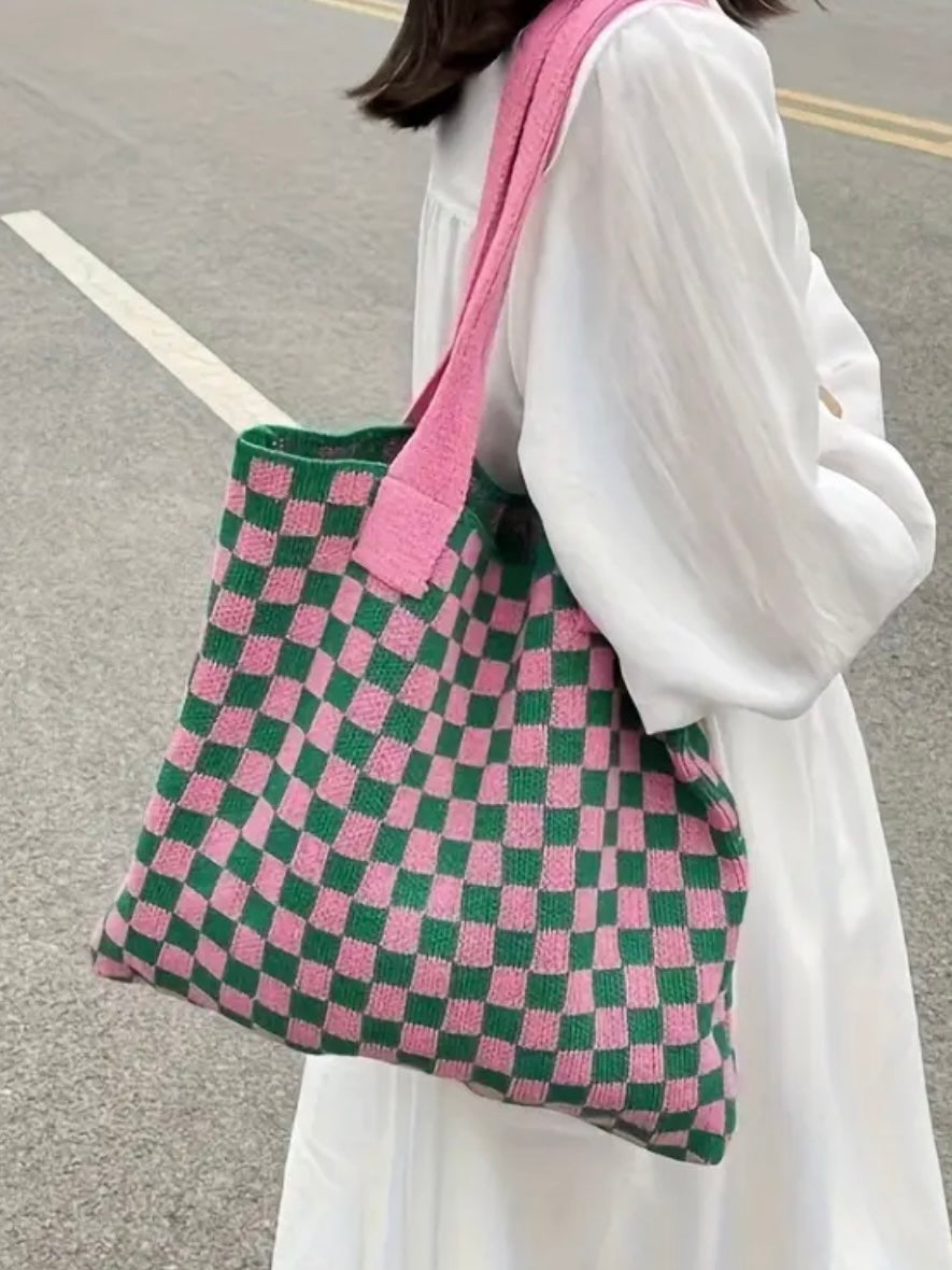 Checkerboard Knit Tote