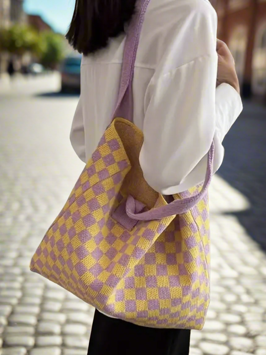 Checkerboard Knit Tote